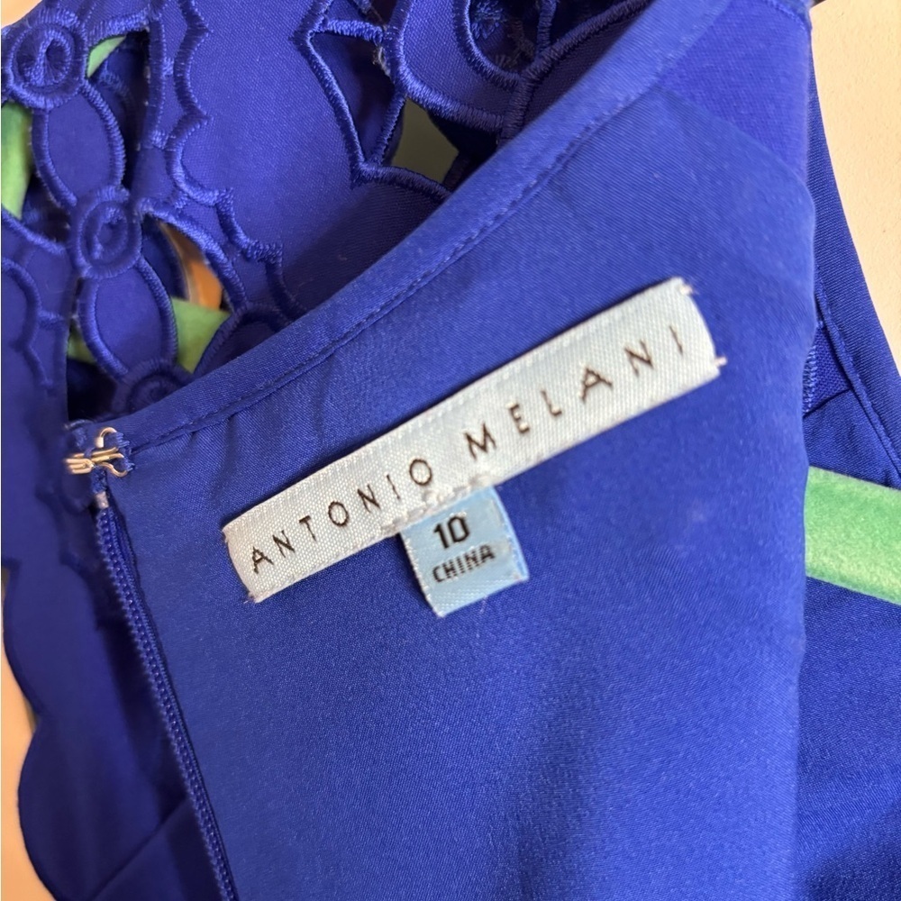 Antonio Melani Cobalt Blue Cocktail Dress w/ Laser Cutouts & Cap Sleeves – Sz 10 - Picture 11 of 14